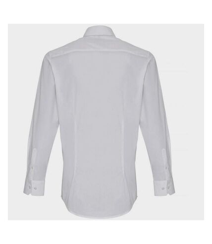 Premier Mens Stretch Fit Poplin Long Sleeve Shirt (White)