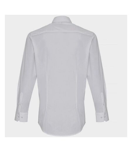 Premier Mens Stretch Fit Poplin Long Sleeve Shirt (White)