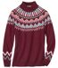 Women's Patterned Turtle Neck Sweater - Burgundy