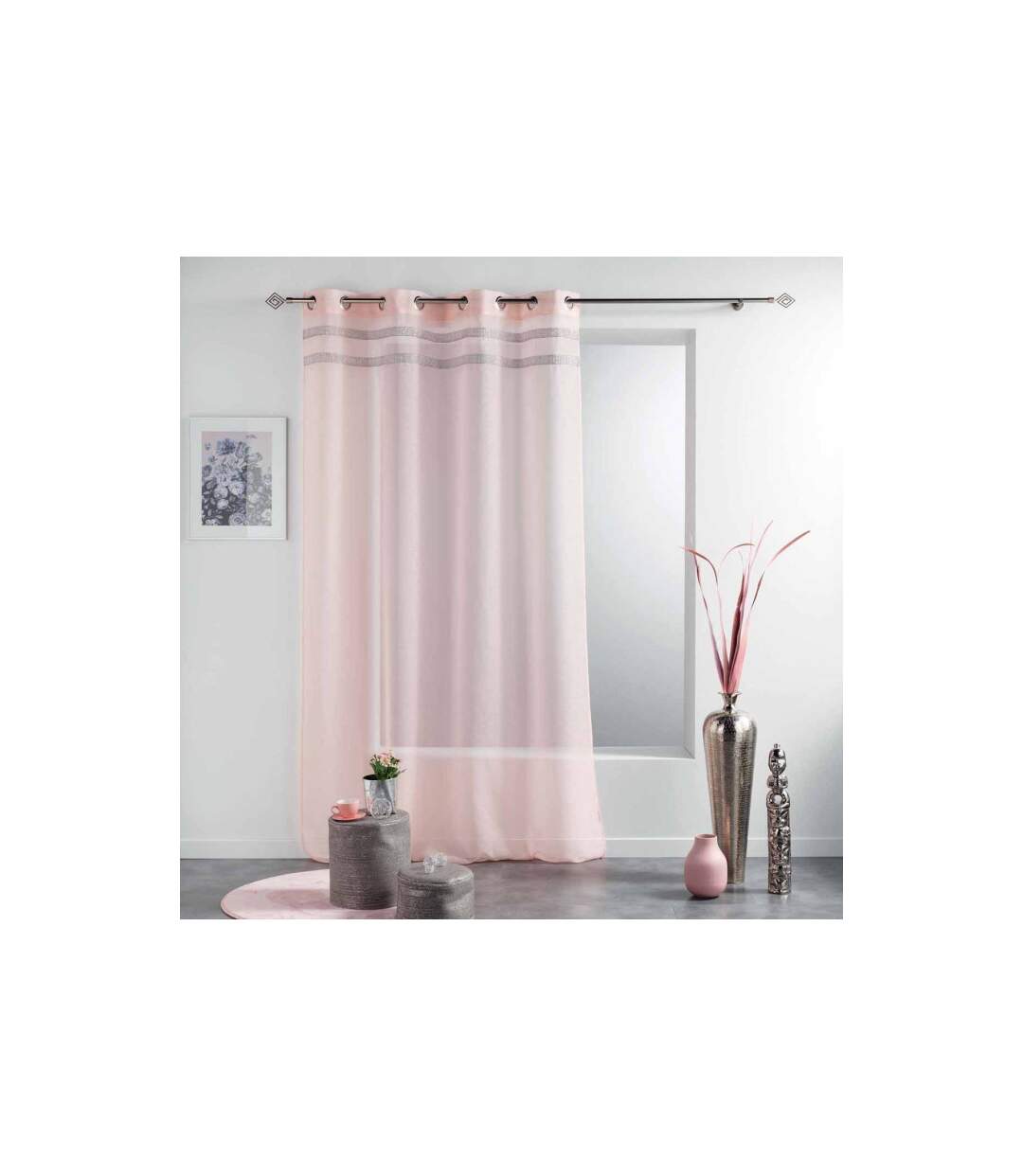 Rideau Voilage à Œillets Satinela 140x240cm Rose-5