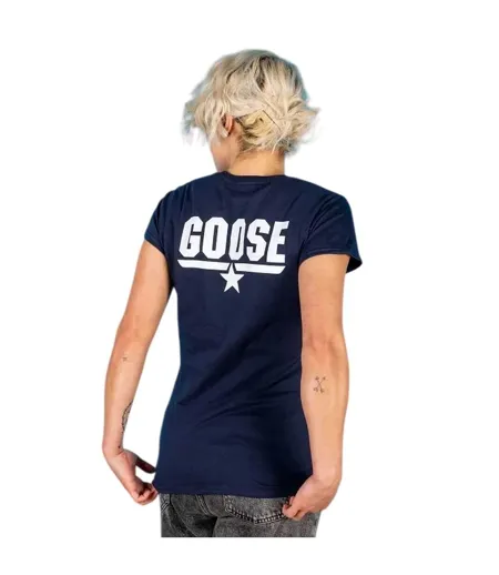 Womens/ladies Goose Back Print Fitted T-shirt Blue Top Gun