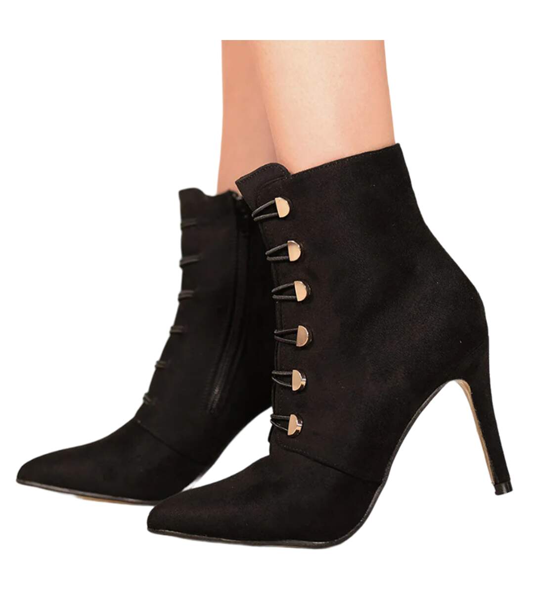 Womens/ladies blythe faux suede pointed button detail mid heel ankle boots black Where´s That From-3