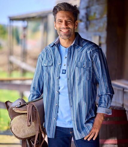 Men's Blue Poplin Striped Shirt