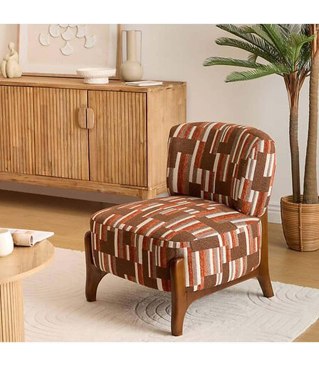 Fauteuil en chenille avec pieds en bois effet noyer CALIX - Marron-2