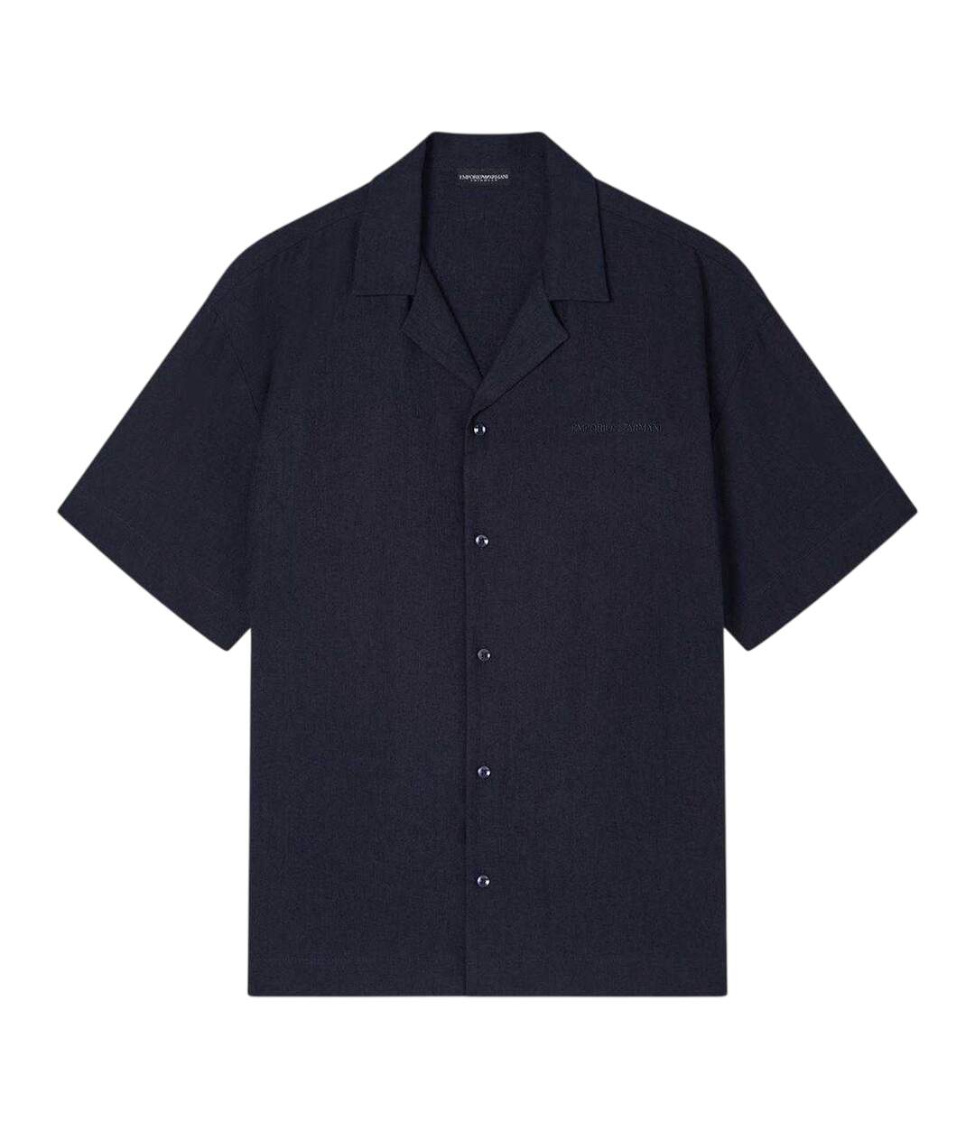Mens Linen Blend Relaxed Fit Beach Shirt Blue Emporio Armani EA7-2