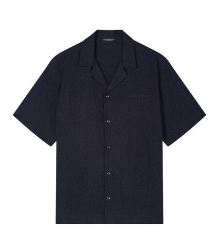 Mens Linen Blend Relaxed Fit Beach Shirt Blue Emporio Armani EA7
