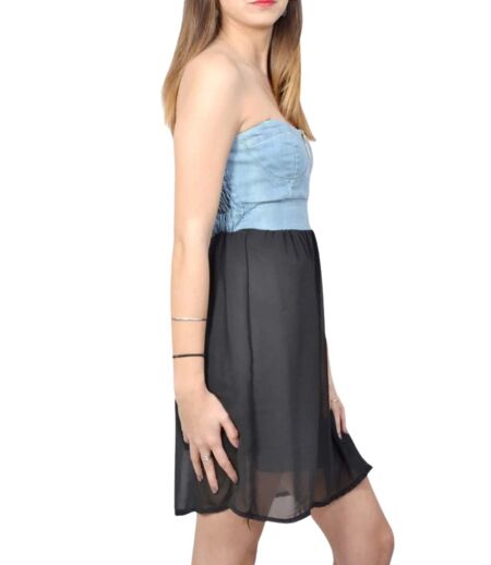 Tunique Bustier Femme en Polyester Noir avec Zip et Détails Plissés