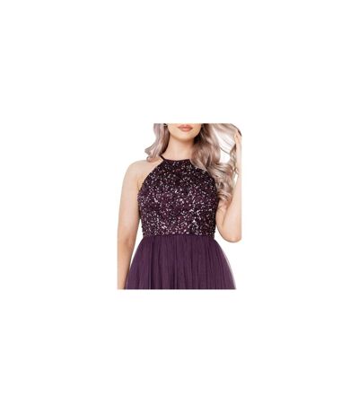 Womens/ladies Sequin Midi Dress Berry Maya Deluxe