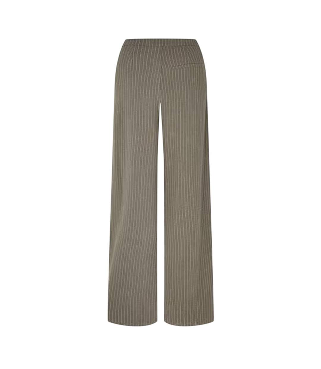 Womens/ladies Vertical Stripe Wide Leg Trousers Khaki Green Biba-2