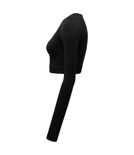 TriDri Womens/Ladies Ribbed Seamless 3D Crop Top (Black)