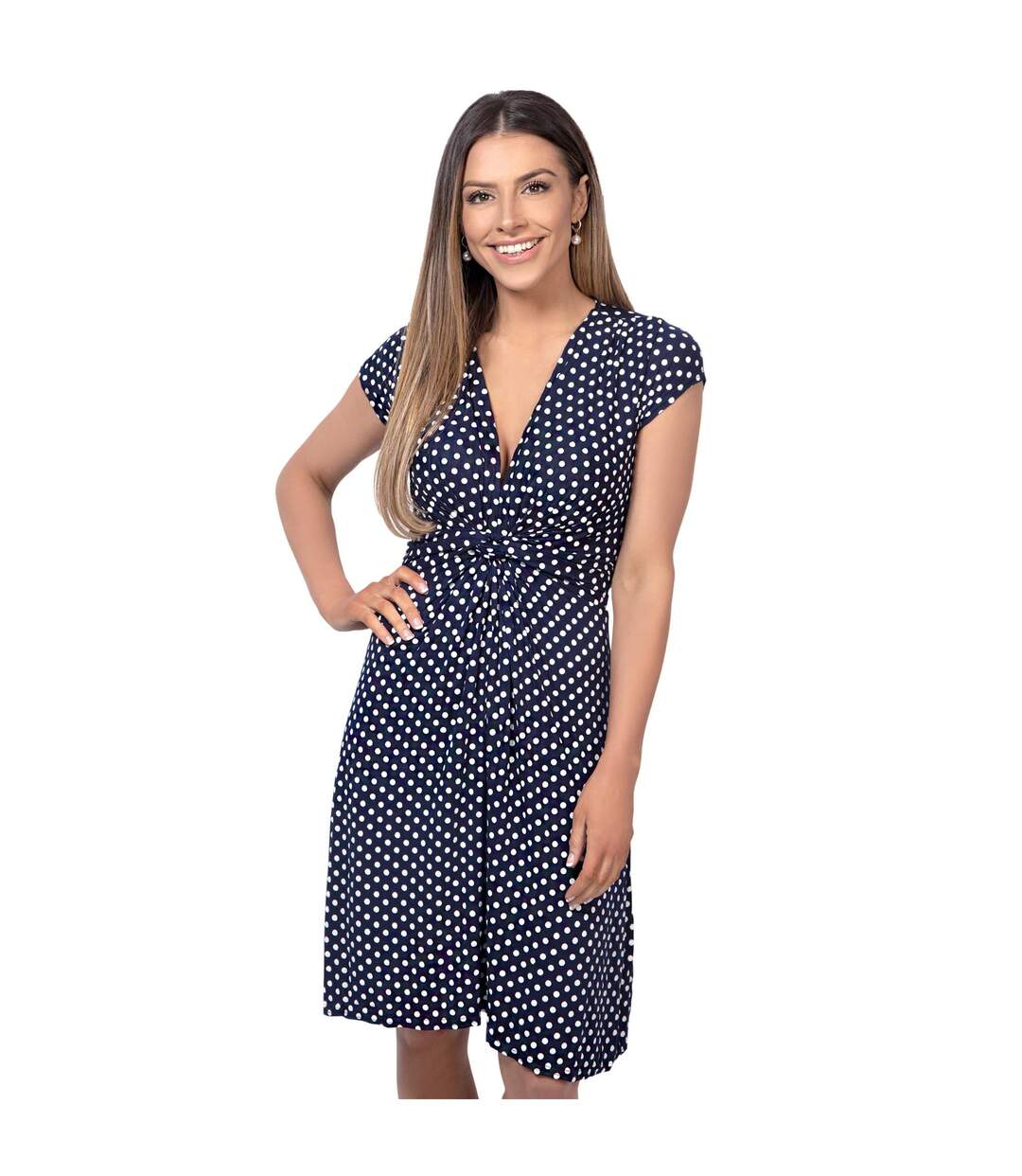 Krisp Womens/Ladies Cap Sleeve Knot Front Dress (Navy) - UTKP152-2