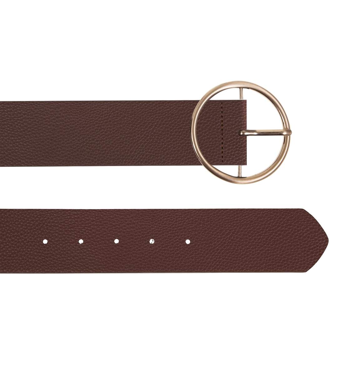 Isotoner Ceinture femme large, et grande boucle ronde dorée-2