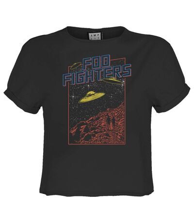 Womens/ladies Flying Saucers Foo Fighters Crop Top Charcoal Amplified