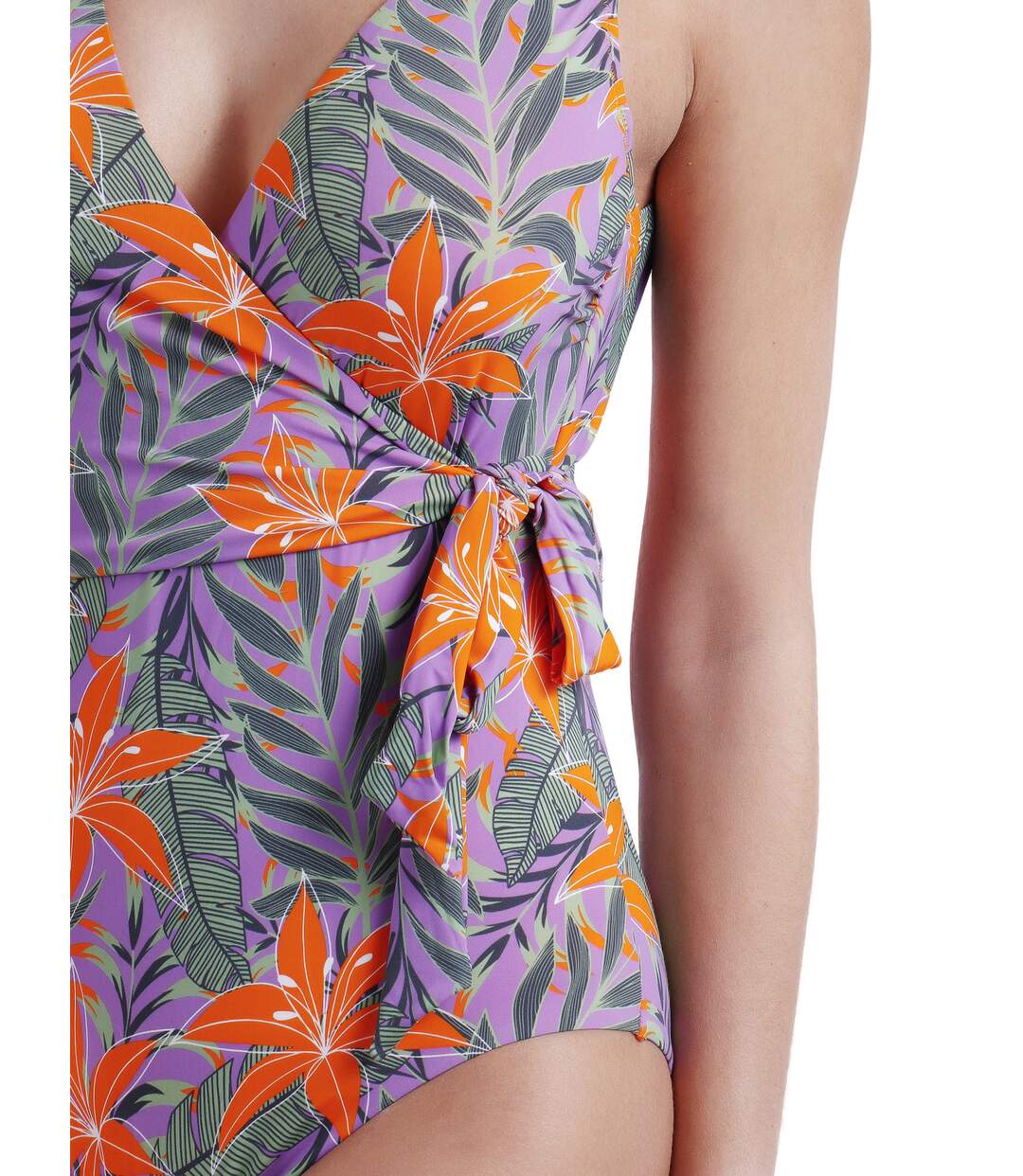 Maillot de bain 1 pièce préformé croisé Jungle Mauve Admas-4