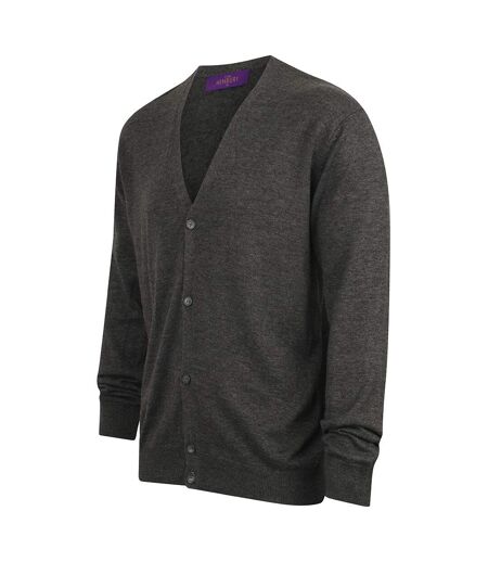Henbury Mens V Neck Button Fine Knit Cardigan (Grey Marl) - UTRW661