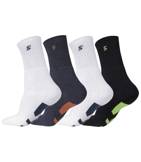 Pack of 4 Pairs of Men's Sports Socks - White Black Indigo