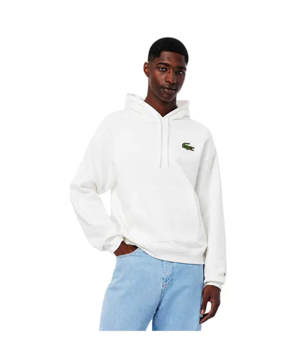 Mens Loose Fit Drawstring Hoodie Cream Lacoste