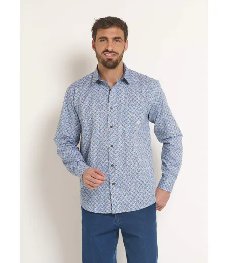 Chemise coton micro motif manches longues