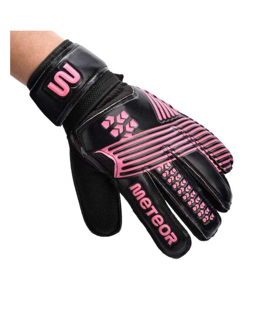 Childrens/kids Catch Goalkeeper Gloves Black Pink Meteor-4