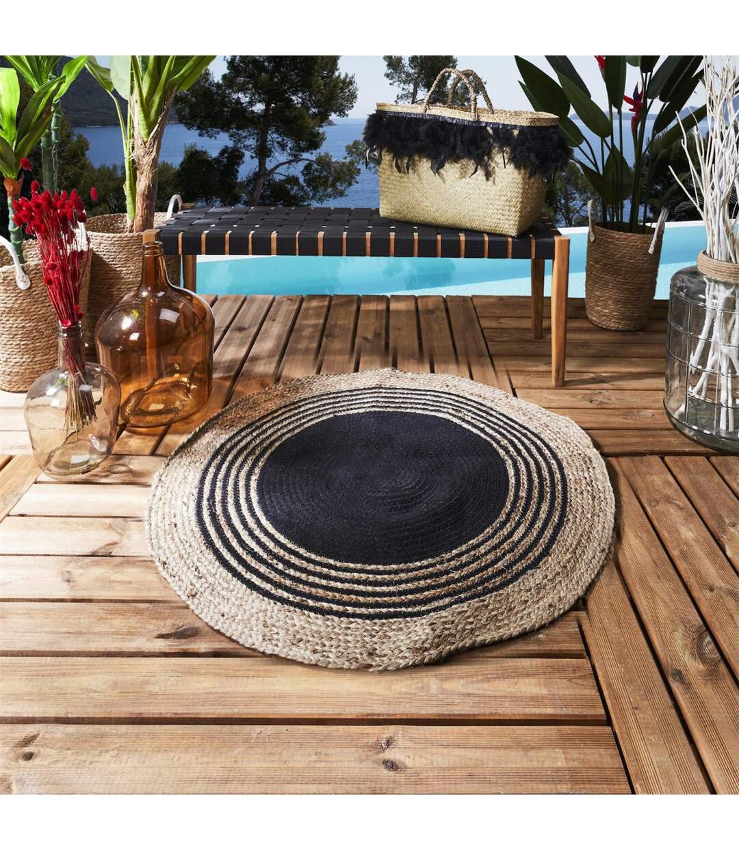 Tapis Rond Déco en Jute Limo 90cm Noir-4