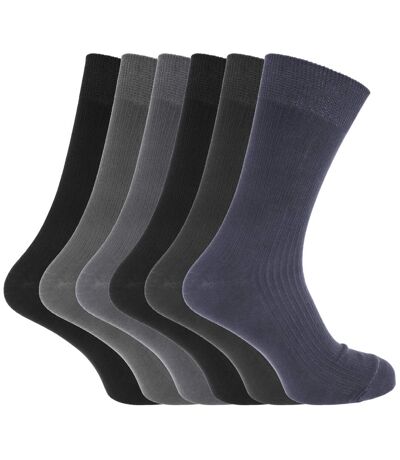 Mens Bamboo Super Soft Breathable Ribbed Socks (6 Pairs) (Black / Blue) - UTMB470