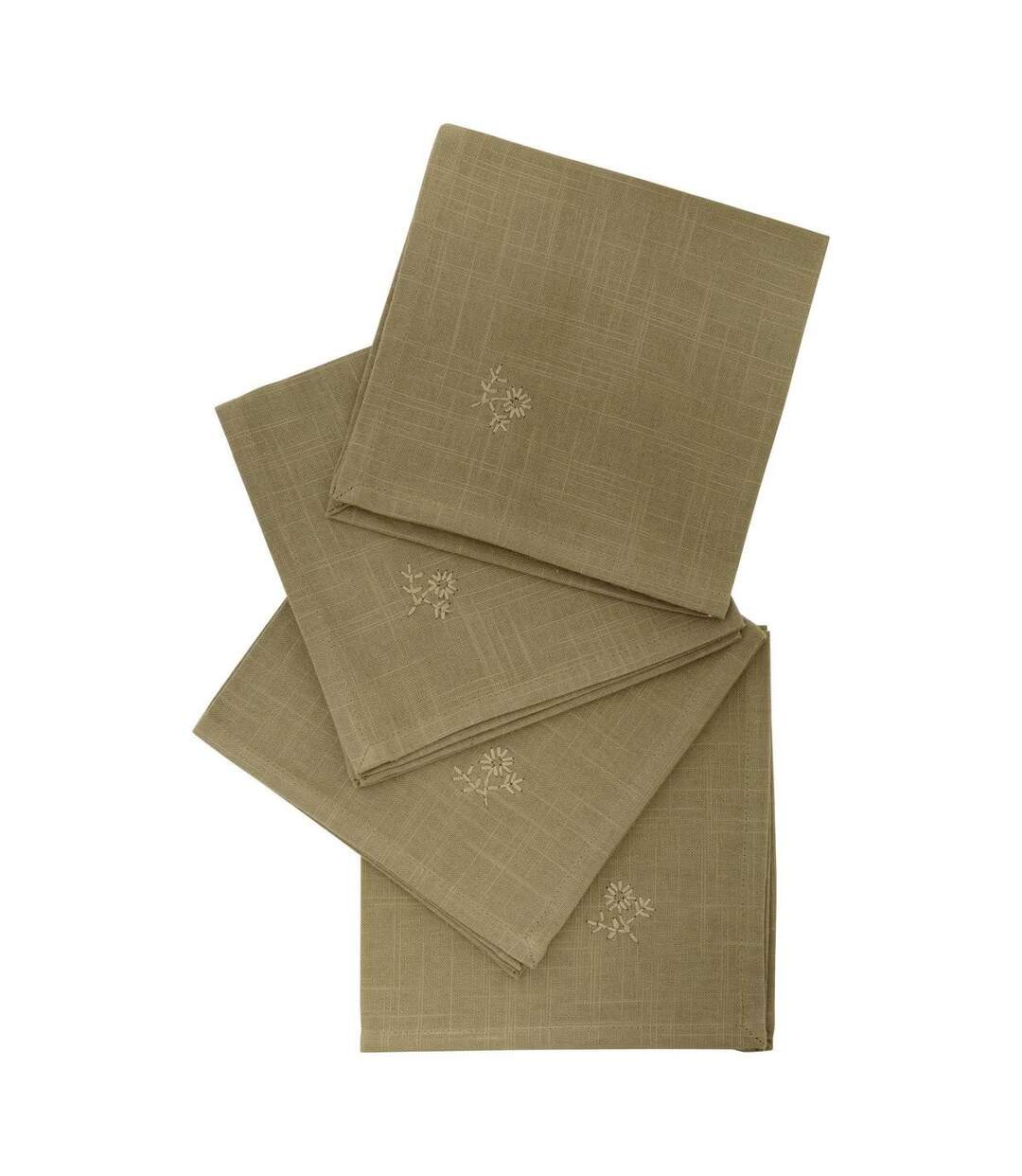 Lot de 4 Serviettes de Table Brodé Joy 40x40cm Kaki-1