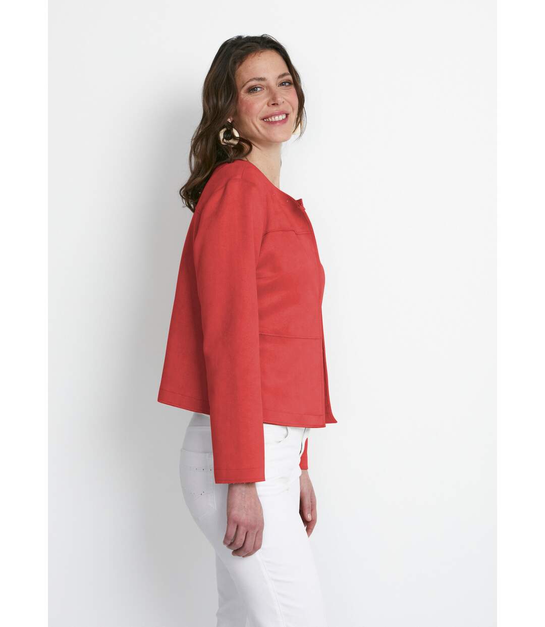 Veste sans col en tissu suédé-3