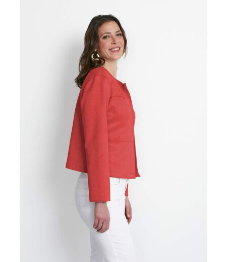 Veste sans col en tissu suédé