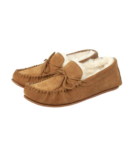 Unisex adult steve sheepskin hard sole moccasins chestnut/natural Eastern Counties Leather