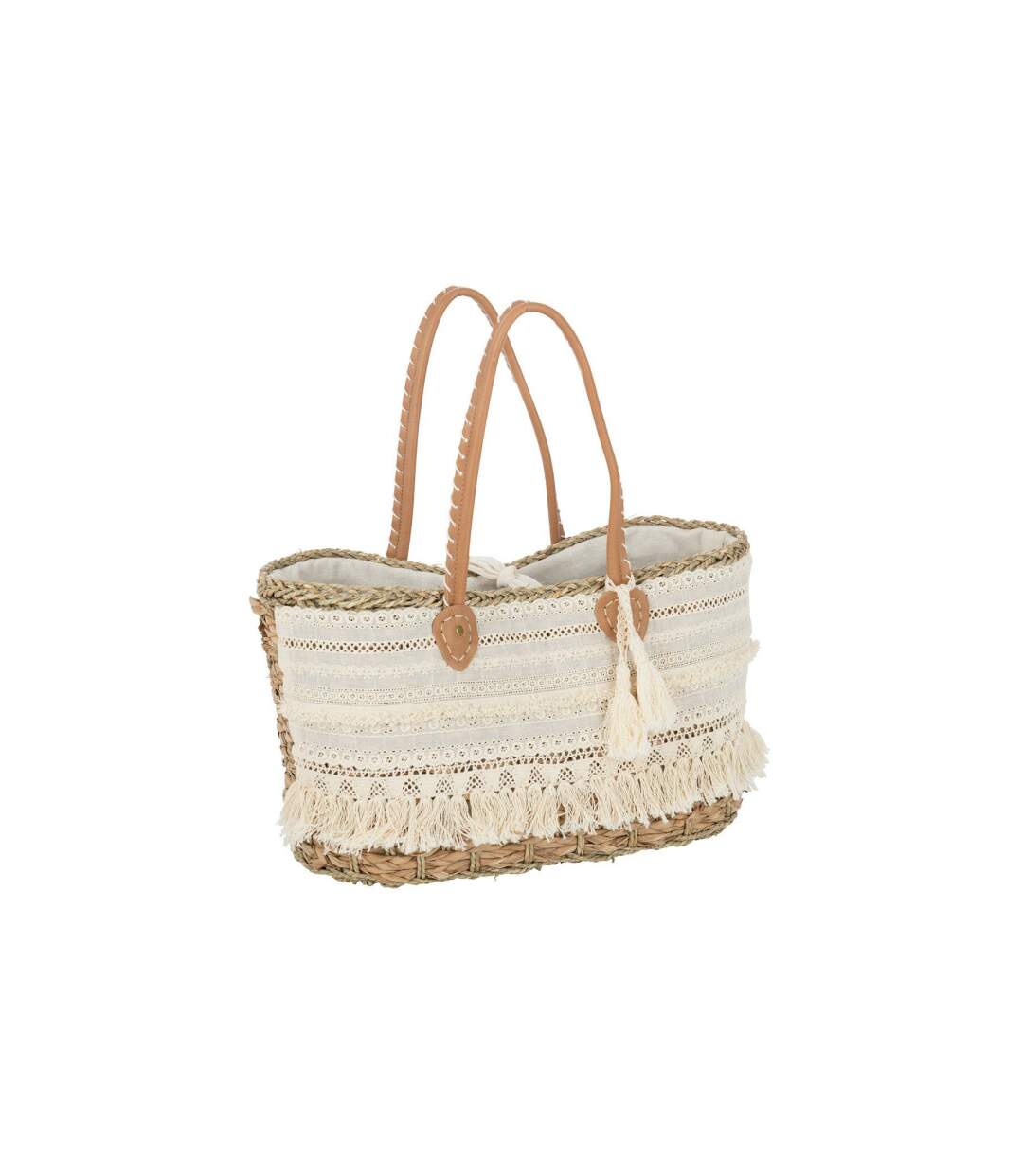 Sac de Plage Dentelle 49cm Blanc & Naturel-1