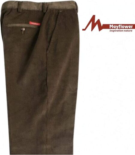 MAYFLOWER D373 — Pantalon velours extensible marron : confort stretch et taille haute
