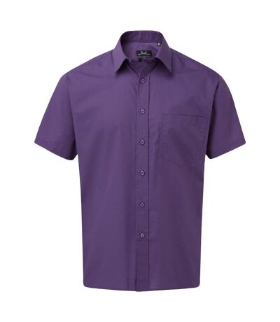 Mens short sleeve poplin shirt purple Premier