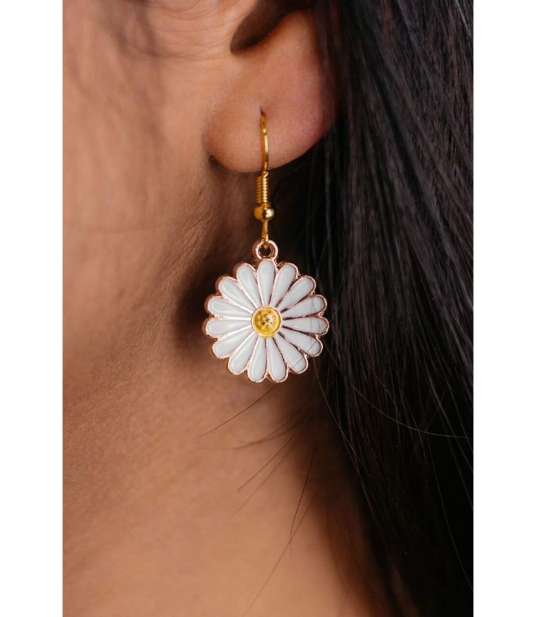 White Blue Sunflower Charm Summer Floral Drop Dainty French Hook Earrings-2