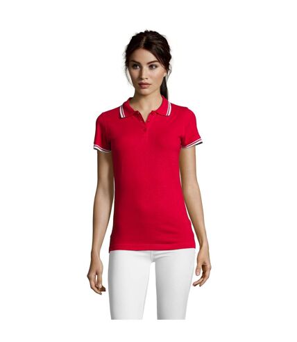 SOLS Womens/Ladies Pasadena Tipped Short Sleeve Pique Polo Shirt (Red/White) - UTPC2432