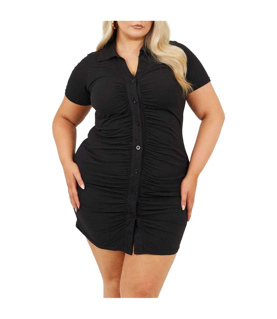 Womens/ladies Ruched Plus Mini Shirt Dress Black Brave Soul-2