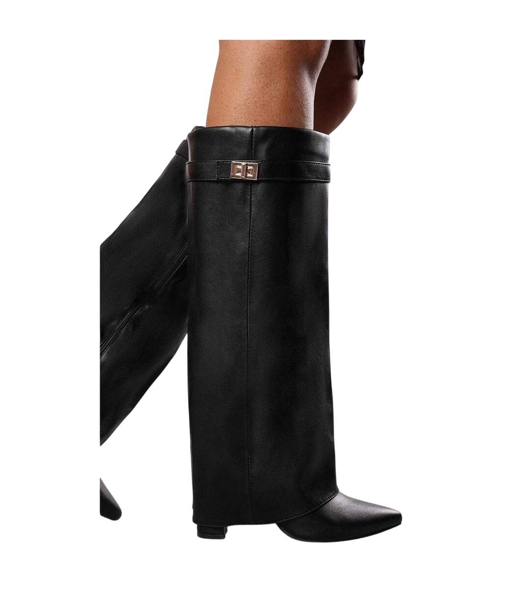 Womens/ladies Nareva Fold Over Knee-high Boots Black Where's That From-3