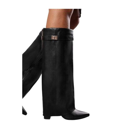 Womens/ladies Nareva Fold Over Knee-high Boots Black Where's That From