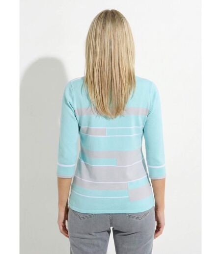 Pull manches 3/4 col bateau jacquard rayé devant