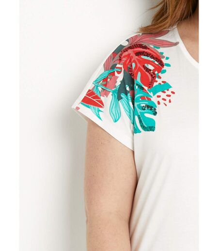 T-shirt court blanc motif sequins col rond