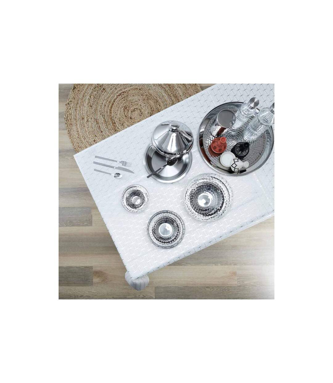 Nappe Rectangulaire Géométrique 140x250cm Argent-4