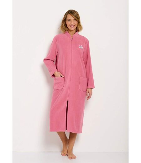 Peignoir zippé brodé chaud long polaire