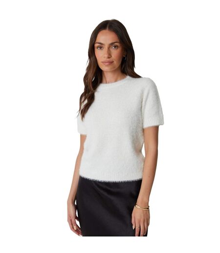Womens/ladies Knitted Regular Short-sleeved Sweater Top White Threadbare