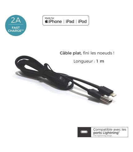 Câble charge rapide pour I-Phone 1m Noir