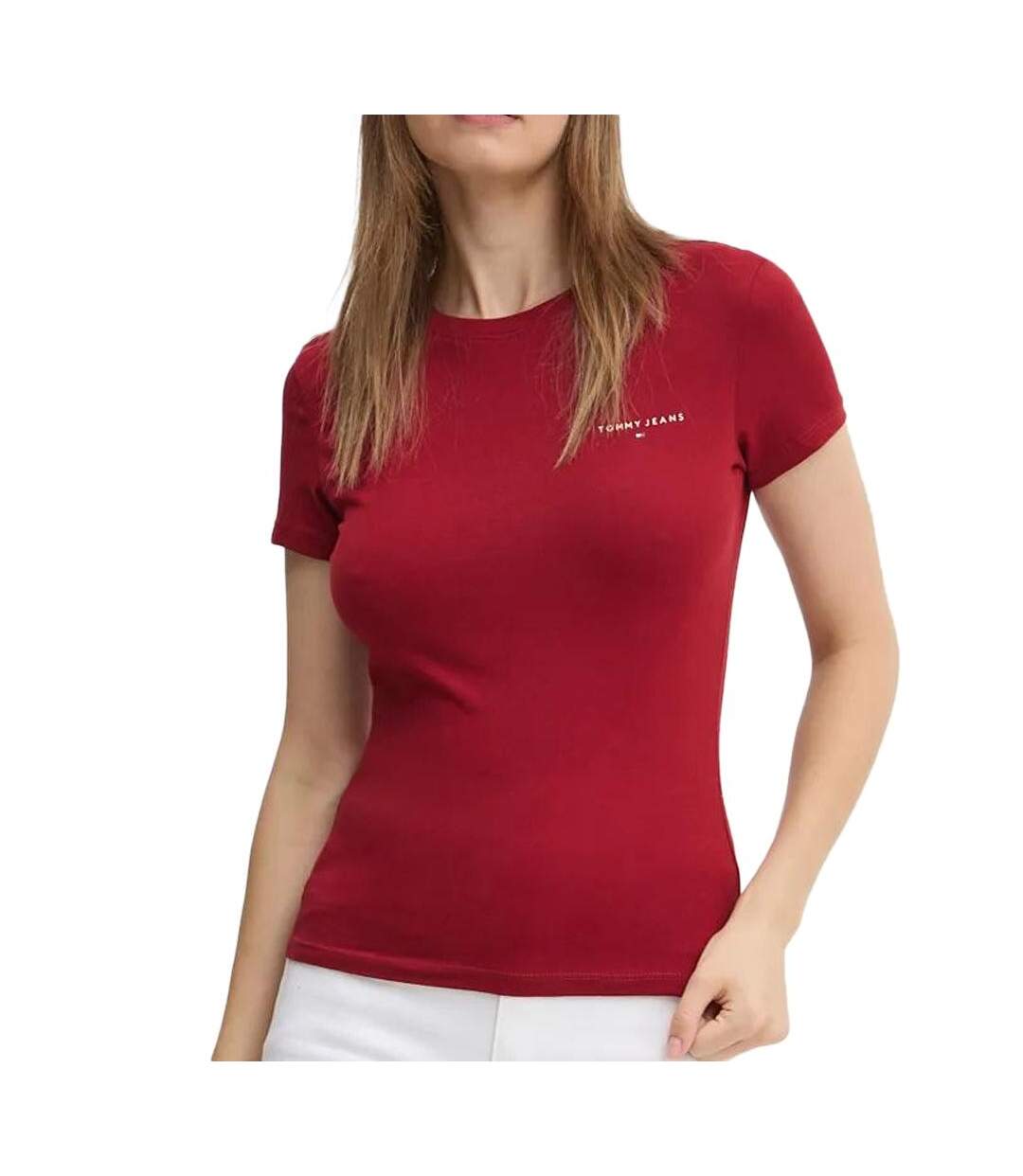 T-shirt Rouge Femme Tommy Hilfiger Slim Linear - L-1