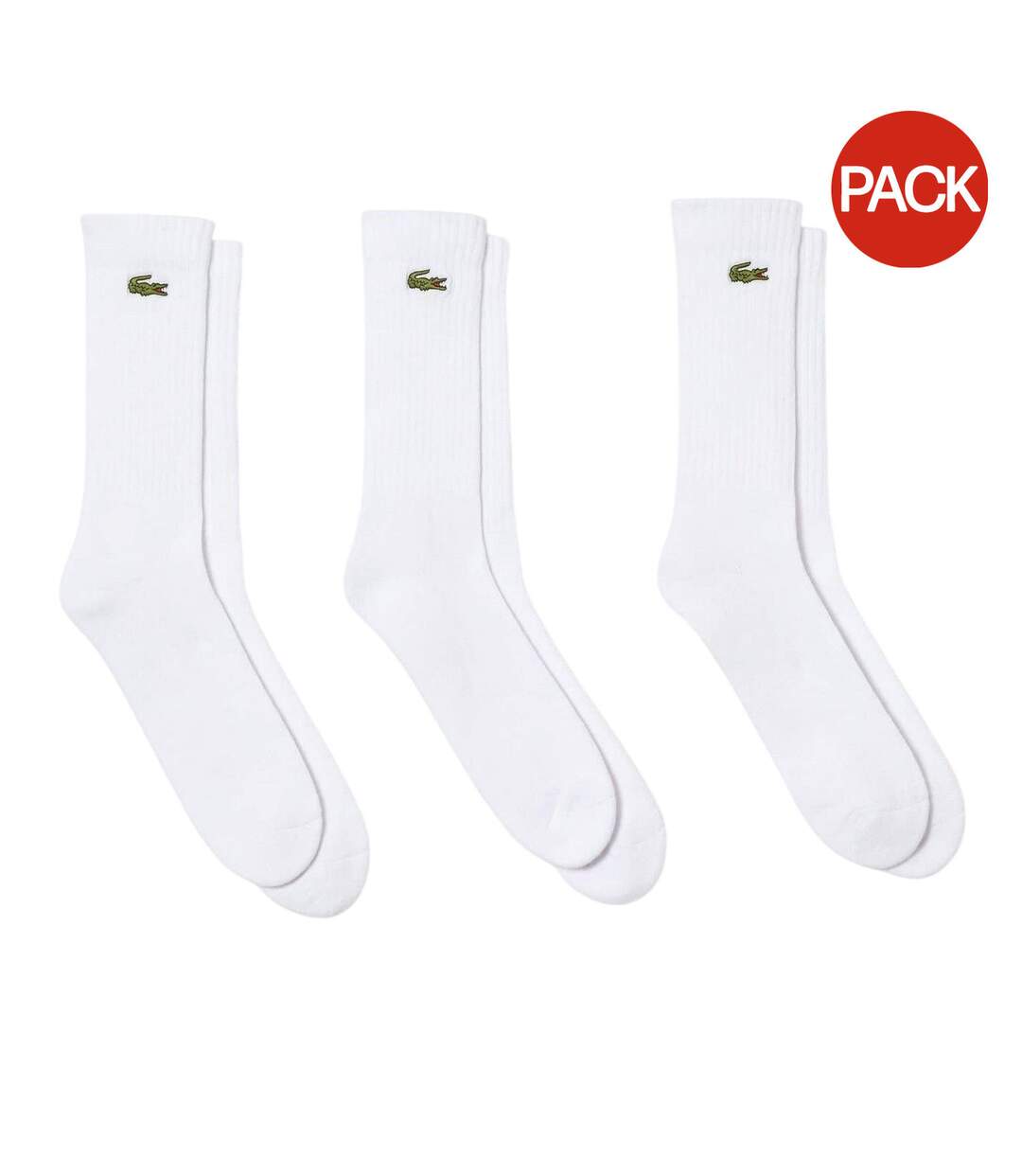 Pack Of 3  Unisex Adult Logo Cotton Crew Socks  White Lacoste-1