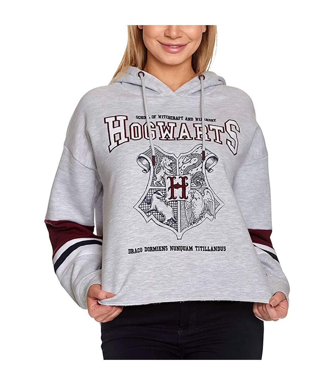 Sweat À Capuche Motif/style Emblème De Poudlard Femme Gris Harry Potter-1