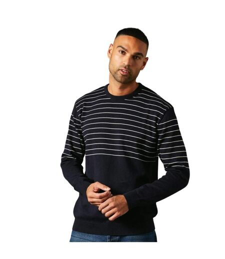 Pull col ras du cou en maille à rayures placées pour hommes marine Maine Maine