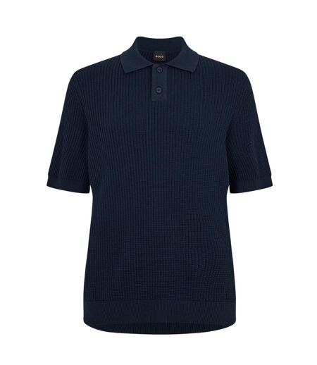 Mens Ribbed Collared Polo Shirt Dark Blue Boss