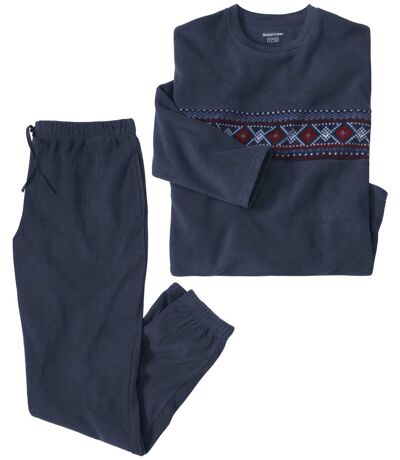 Men's Navy Patterned Microfleece Pajamas  