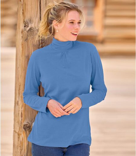 Pack of 2 Women's Funnel-Neck Tops - Coral Blue